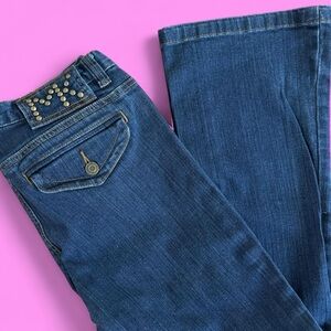MICHAEL KORS MK Flared Low Rise Bootcut Dark Wash Studded Accent Jeans Size 8